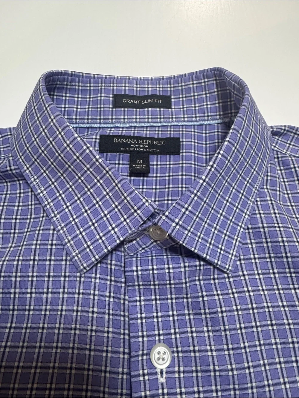 Banana Republic men’s cotton Purple Check Dress Shirt, M
